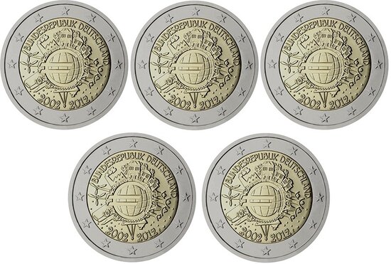 2012: 5 X 2 euro, 10 jaar euro