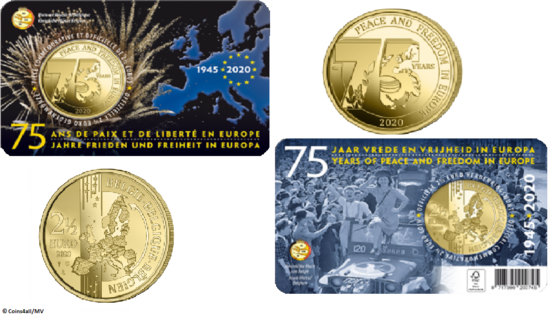 België 2½ Euro 2020 "75 Jaar Vrede en Vrijheid", BU in coincard Frans