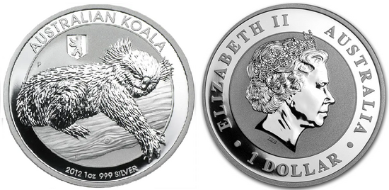 Australië 1 Dollar 2012, "Koala", 1 Troy ounce Zilver Ag 0,999