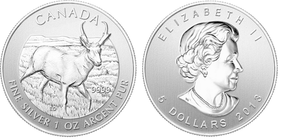 Canada 5 Dollar 2013, "Pronghorn Antilope", 1 Troy ounce Zilver Ag 0,999