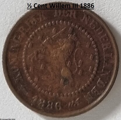 Nederland  ½ Cent 1886, Zfr. moeilijk jaar