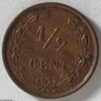 Nederland  ½ Cent 1886, Zfr. moeilijk jaar, achterkant