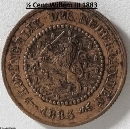 Nederland  ½ Cent 1883, Zfr.+ moeilijk jaar