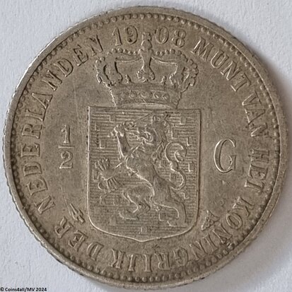 Nederland  ½ Gulden 1908, Fr.+