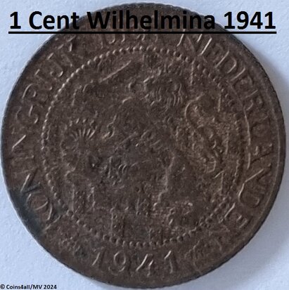 Nederland  1 Cent 1941 Zfr.