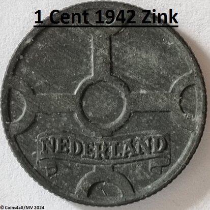 Nederland 1 Cent 1942, Zink, Zfr.+