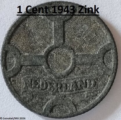 Nederland 1 Cent 1943, Zink, Fr.+