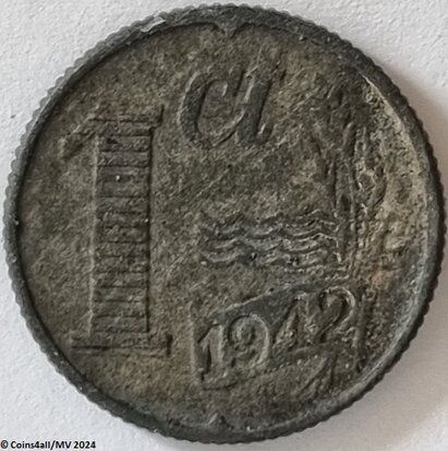 Nederland 1 Cent 1942, Zink, Zfr.