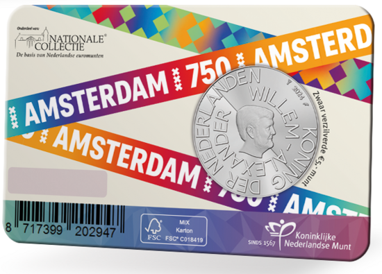 Nederland  5 euro 2024 "750 Jaar Amsterdam", BU in coincard, achterkant