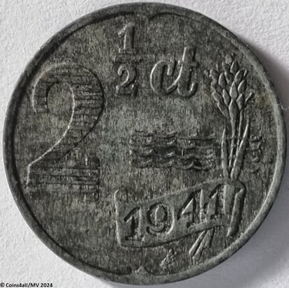 Nederland 2½ Cent 1941, Zink, Zfr.