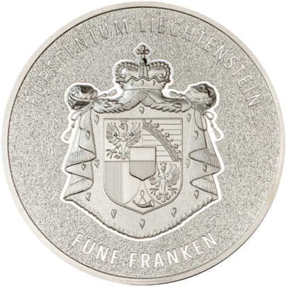 Liechtenstein 5 Francs: 100 Years Swiss Franc, Zilver Ag 0,999, 1oz, Proof met COA