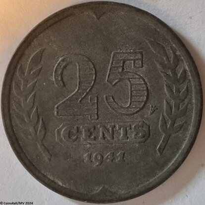 Nederland 25 Cent 1941, Zink, Zfr.