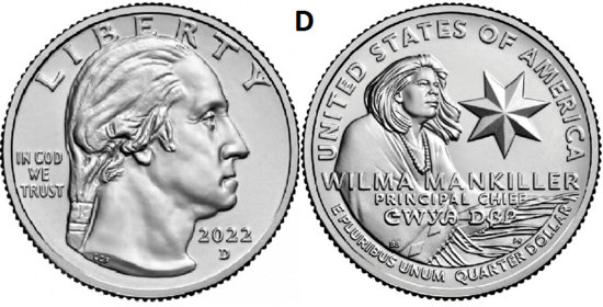 25 Cent 2022, Wilma Mankiller, UNC, D