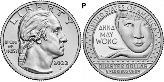 25 Cent 2022, Anna May Wong, UNC, P