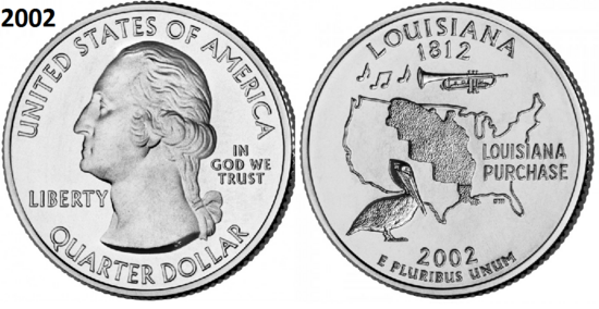 25 Cent 2002, Louisiana 'The Pelican State', UNC