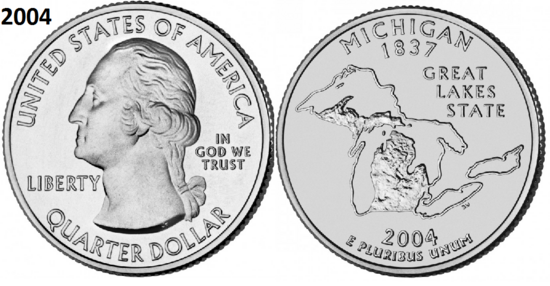 25 Cent 2004, Michigan 'The Great Lakes State', UNC