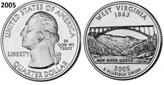 25 Cent 2005, West Virginia 'The Mountain State', UNC