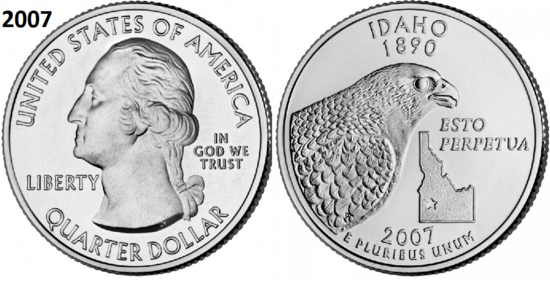 25 Cent 2007,  Idaho 'The Gem State', UNC