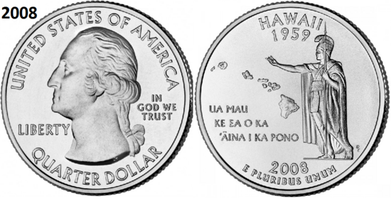 25 Cent 2008, Hawaii 'The Aloha State', UNC