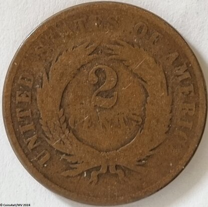 2 Cent 1865, P, Zeer Goed