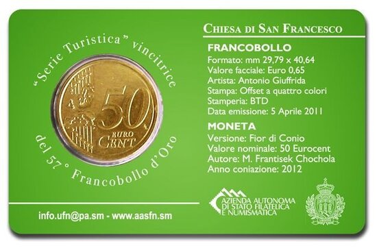 2012: coincard 'Chiesa di San Francesca' met postzegel en 50 eurocent 