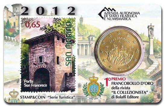 2012: Coincard 'Porta San Francesco' met postzegel en 50 eurocent