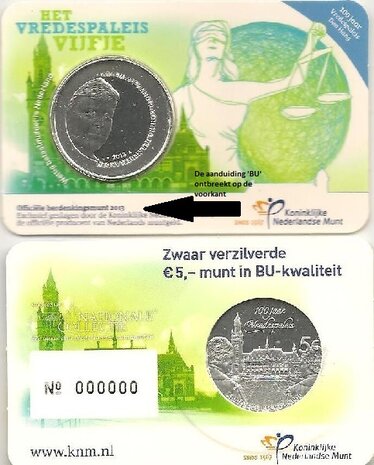 2013: Vredespaleis variant zonder BU op coincard