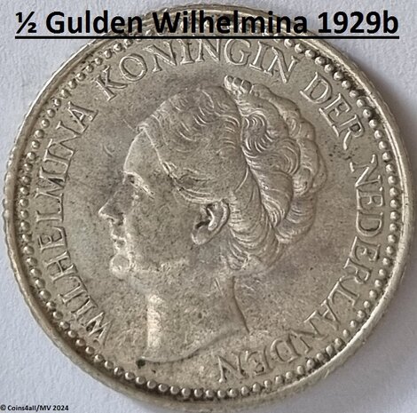 Nederland  ½ Gulden 1929b, Zfr.