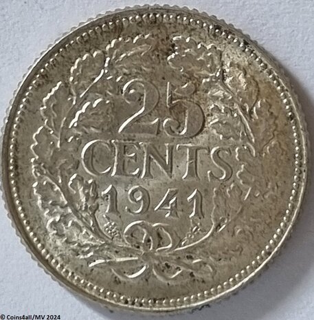 Nederland  25 Cent 1941 Zfr.+