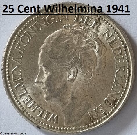 Nederland  25 Cent 1941 Zfr.+