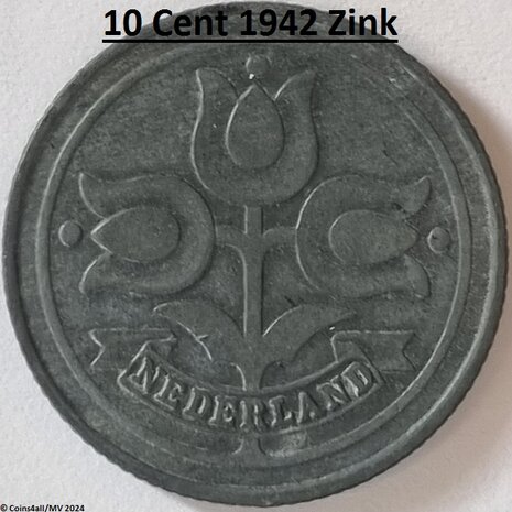 Nederland 10 Cent 1942, Zink, Zfr.