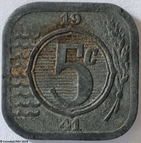 Nederland 5 Cent 1941, Zink, Zfr.