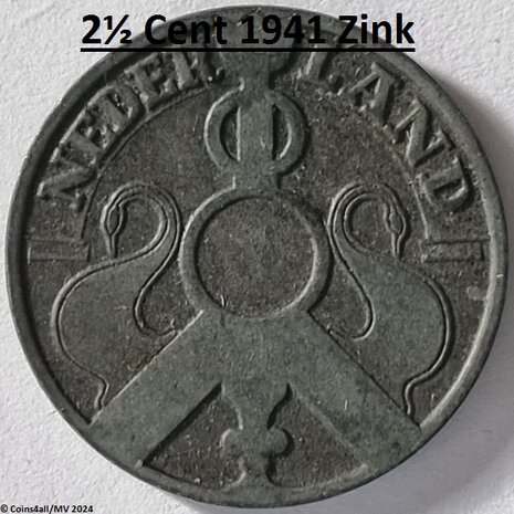 Nederland 2½ Cent 1941, Zink, Zfr.