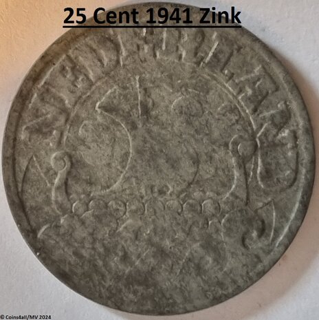 Nederland 25 Cent 1941, Zink, Zfr.