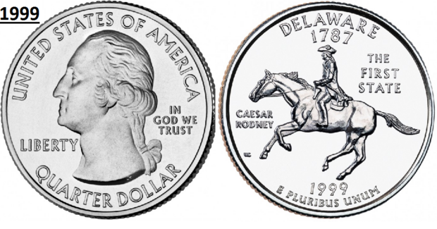 25 Cent 1999, Delaware 'The First State', UNC