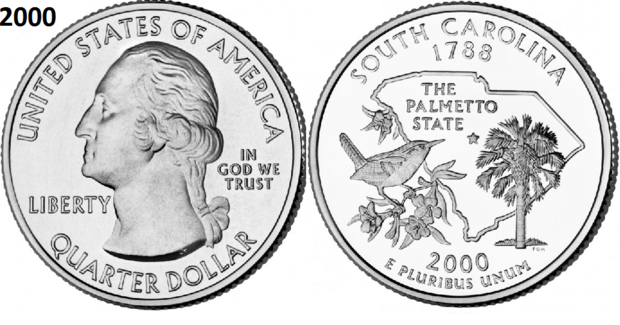 25 Cent 2000, South Carolina 'The Palmetto State', UNC