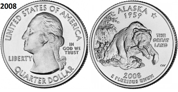 25 Cent 2008, Alaska 'The Last Frontier State', UNC