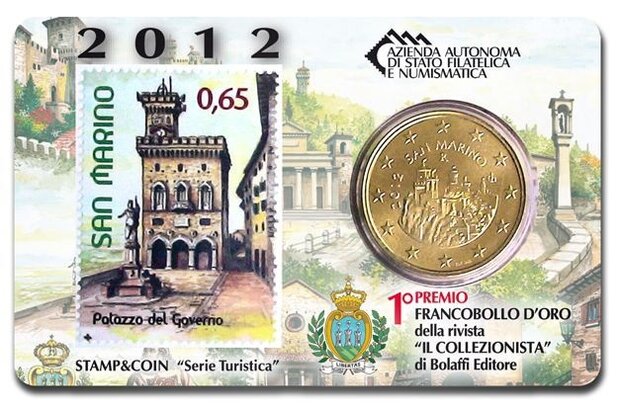 2012: Coincard 'Pallazo del Governo' met postzegel en 50 eurocent