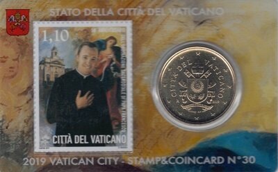 Vaticaanstad 2019 Coincard No 30, BU met postzegel