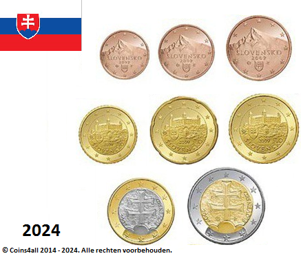 Slowakije UNC set 2024, 8 munten met normale 2 euromunt