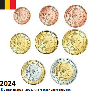 België UNC set 2024, 8 munten met normale 2 euromunt