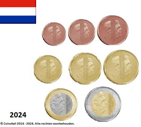 Nederland UNC-set 2024, 8 munten met normale 2 euromunt