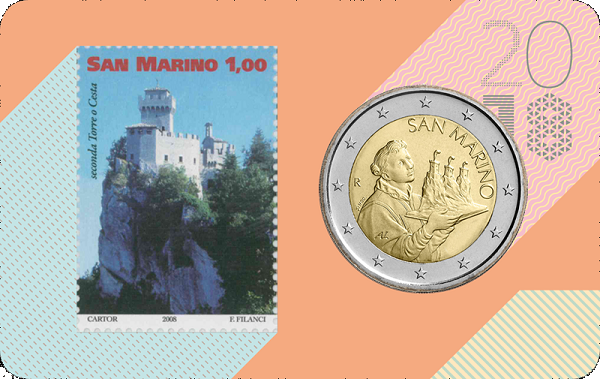 San Marino coincard 2018 met postzegel en normale 2 euromunt nr.2