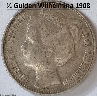 Nederland  ½ Gulden 1908, Fr.+