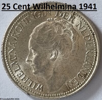 Nederland 25 Cent 1941 Zfr.+