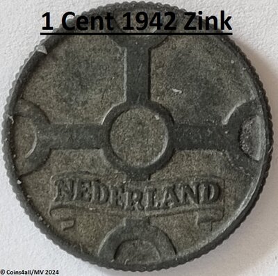 Nederland 1 Cent 1942, Zink, Zfr.