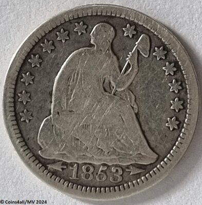 ½ Dime 1853, Seated Libety met pijlen