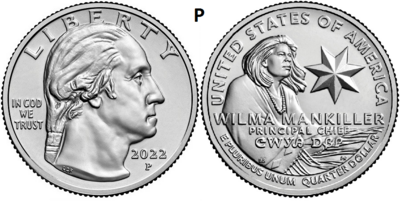 25 Cent 2022, Wilma Mankiller, UNC, P