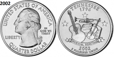 25 Cent 2002, Tennessee 'The Volunteer State', UNC