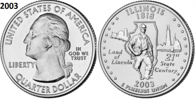 25 Cent 2003, Illinois 'The Land of Lincoln', UNC